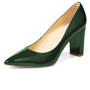 YDN Classic Pointed Toe Chunky High Heel Patent